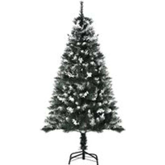 Homcom 5FT Artificial Snow-Dipped Christmas Tree Removable Stand with White Berries Star Topper Branch Green