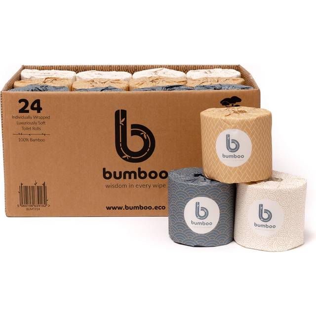 Bumboo Bamboo Toilet Roll 24 Pack | Wrapped Toilet Paper 3 ply, 300 Sheets | Eco Friendly Toilet Paper | Plastic-Free, Soft, Strong, Sustainable &