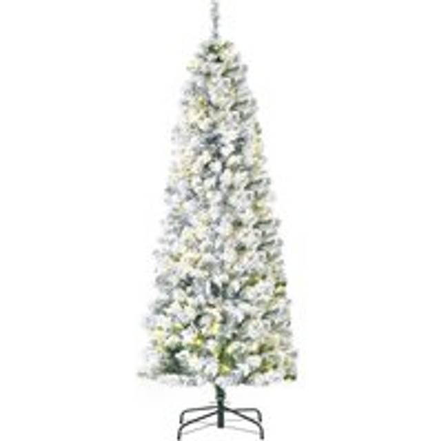 5 Foot Prelit Christmas Tree Artificial - White Frosted Green with LED Lights Warm White 348 Tips