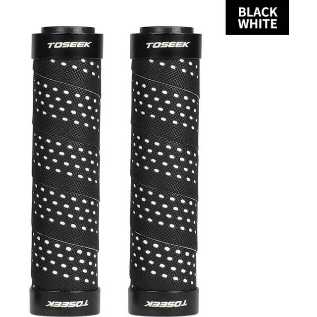 (a-White) TOSEEK 1 pair MTB Bicycle Grips PU Tape Cover Grips Non-slip Aluminum Double Lock Bicycle Handles MTB Cuffs Mountain Bike Grips