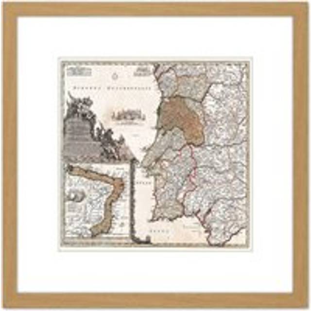 Map Antique 1704 Homann Portugal Brazil Old Replica 8X8 Inch Square Wooden Framed Wall Art Print Picture with Mount - Tan - One Size