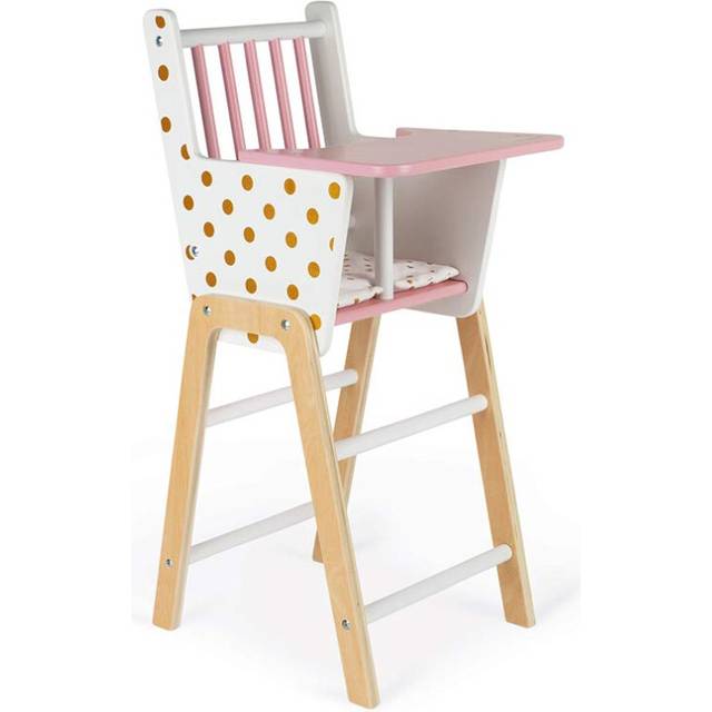 Janod - Candy Chic - Wooden High Chair for Dolls up to 42 cm - Dolls accessories - Suitable for ages 3 and up - J05888