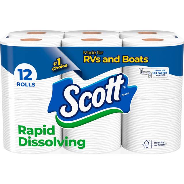 Scott Rapid-Dissolving Toilet Paper  12 Double Rolls  Sustainable  Septic-Safe  Toilet Paper