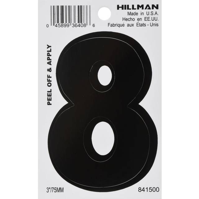 "5028764 3"""""""""""""""" BLK #8 VINYL ADHV 1PC Hillman 3 in. Black Vinyl Self-Adhesive Number 8 1 pc (Pack of 6)"