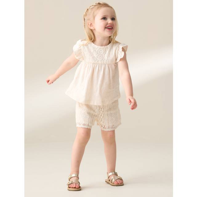 Angel & Rocket Baby Cotton Crochet Top & Shorts Set, Cream