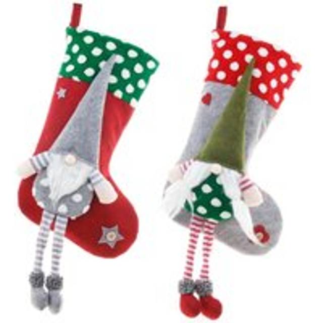 Christmas Stocking Red Green Polka Dot Long Legs Faceless Doll Xmas Socks Gift Bag Holder New Year 2022