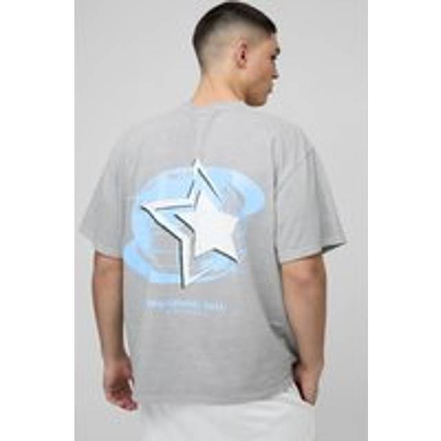 Oversized Official Globe Star Print Washed T-Shirt - Grey - XS
