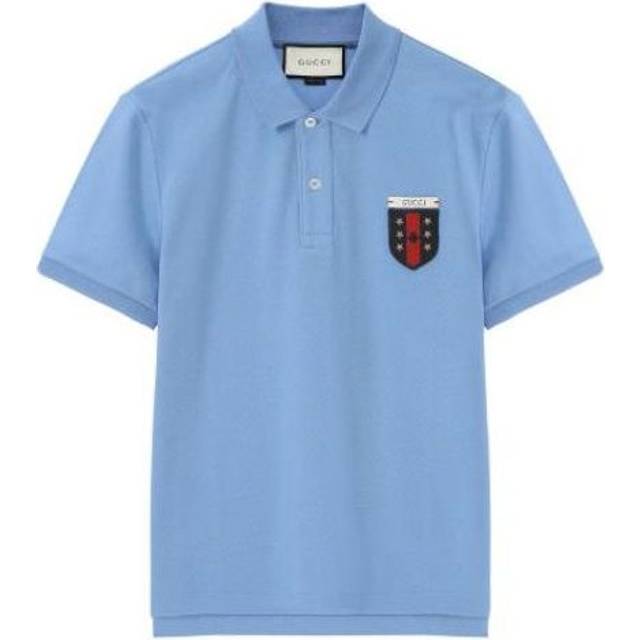Gucci Ribbon Shield Short Sleeve Polo Shirt For Men Blue 408322-X7333-4907 - Light Blue - XL