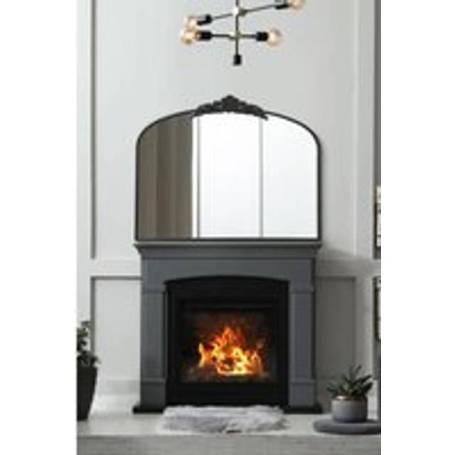 Mirroroutlet Crown - Black Metal Framed Arched Wall Mirror With Decorative Crown 40" X 31" (102Cm X 80Cm), Black