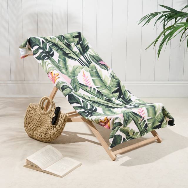 OHS Tropical Print Beach Towel - Green