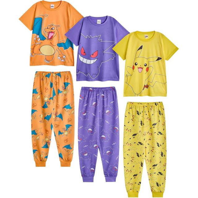 (9-10 Years, Multicoloured) Pokemon Boys Characters Short-Sleeved Long Pyjama Set (Pack of 3)