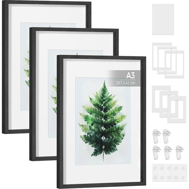 Songmics Home Set Of 3 Photo Frames With Mats Ash Black, Black