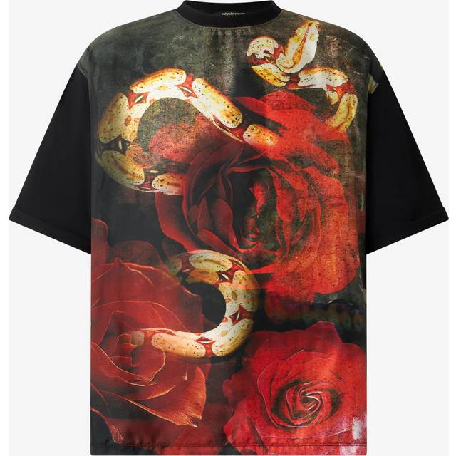 Roberto Cavalli T-shirt With Rose And Snake Print - Male Ready To Wear Red