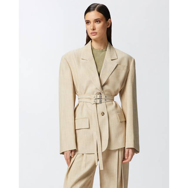 Pinko, Blazer oversize en toile texturée, Beige - sable ardent, 50