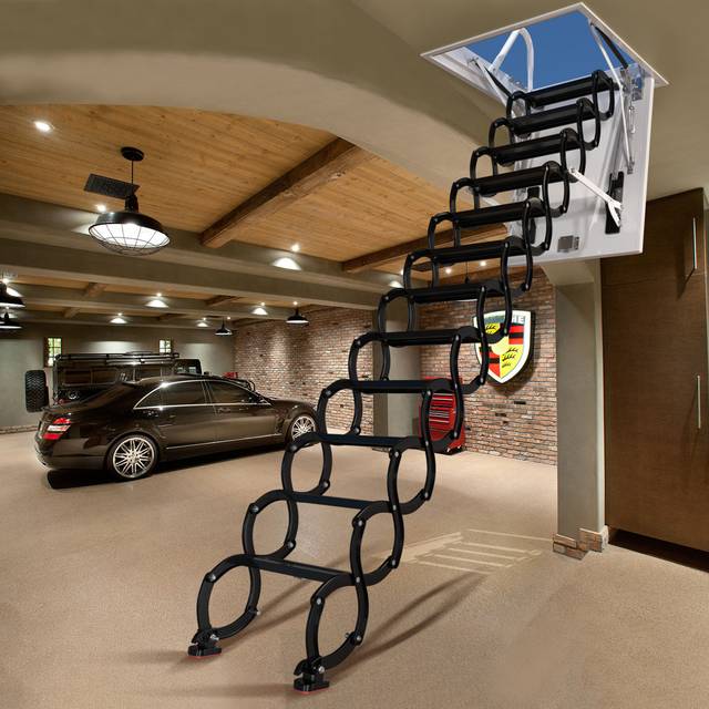 Folding Aluminum Attic Ladder with Hatch, Telescopic Design for 3m Height, Retractable Attic Stairs Opening Size 100 x 70cm - Black (300cm H)