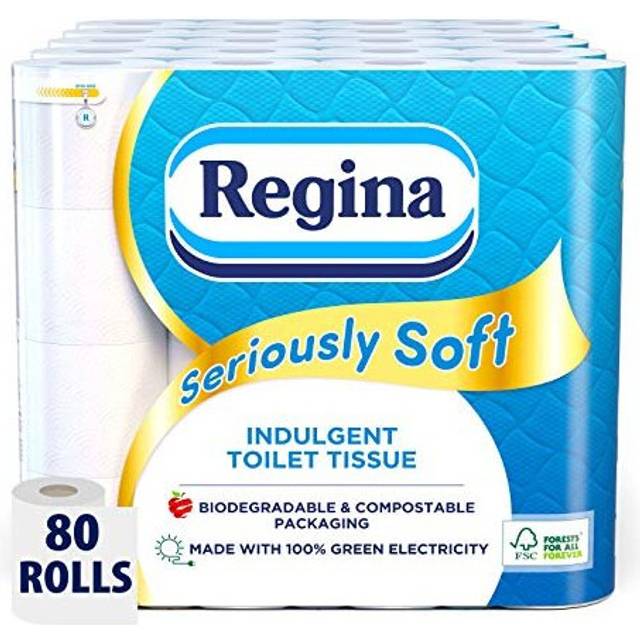 Regina Seriously Soft Indulgent Toilet Tissue, 80 Rolls, Biodegradable Packaging