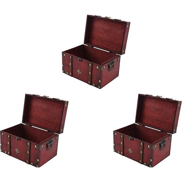 3X Retro Treasure Chest Vintage Wooden Storage Box Antique Style Jewelry Organizer for Jewelry Box Trinket Box Big