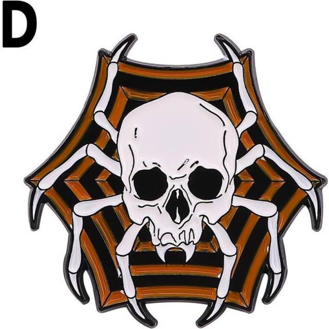(Orange) 1Pc Halloween Alloy Brooch Skull Spider Pumpkin Lapel Pins Badge Jewelry Clothing Accessories