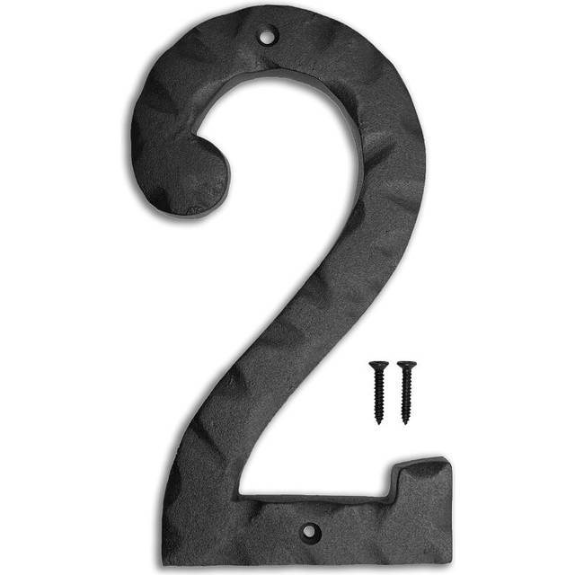NACH House Numbers for Outside  8 inch Black Address Numbers for House - Number 2 - Rustic Numbers for Outside with Mounting Hardware