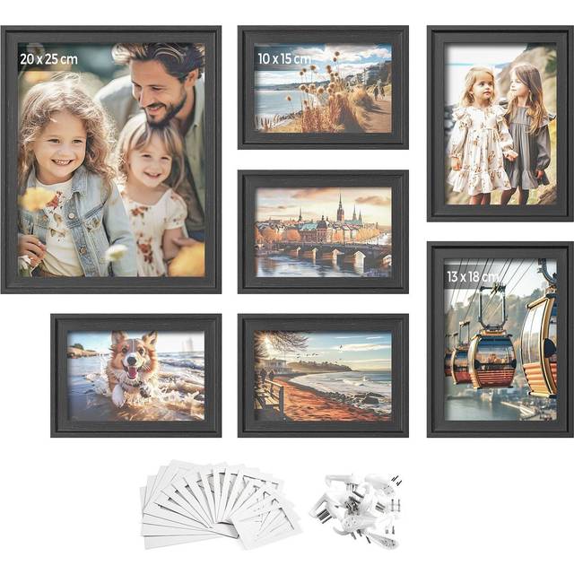 Set of 10 Picture Frames with 16 Mats, Ash Black / 7 Pack