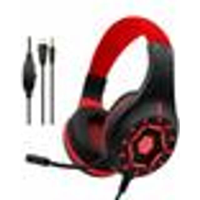 (Red) Gaming Headphones 3.5mm Wire USB 7.1 Virtual Surround Channel RGB with Mic Over Ear Wired Headset Noise Reduction Microphone