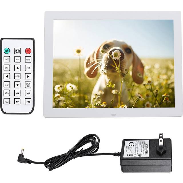 15       Portable HD Digital Photo Frame Clock Movie Player Album with Remote Controller(WhitE ) US Plug white