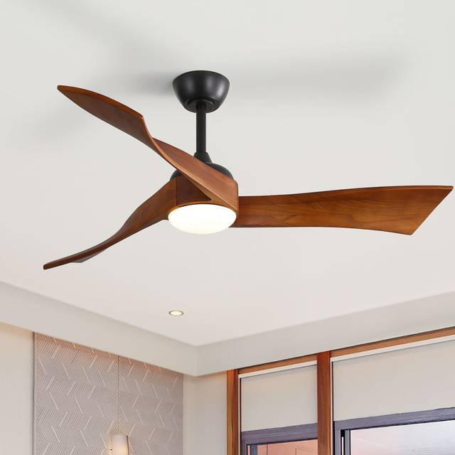 132cm 3 - Blade Classic Propeller Ceiling Fan With Remote Control And Led Light Kit Included - Dark Brown Wood