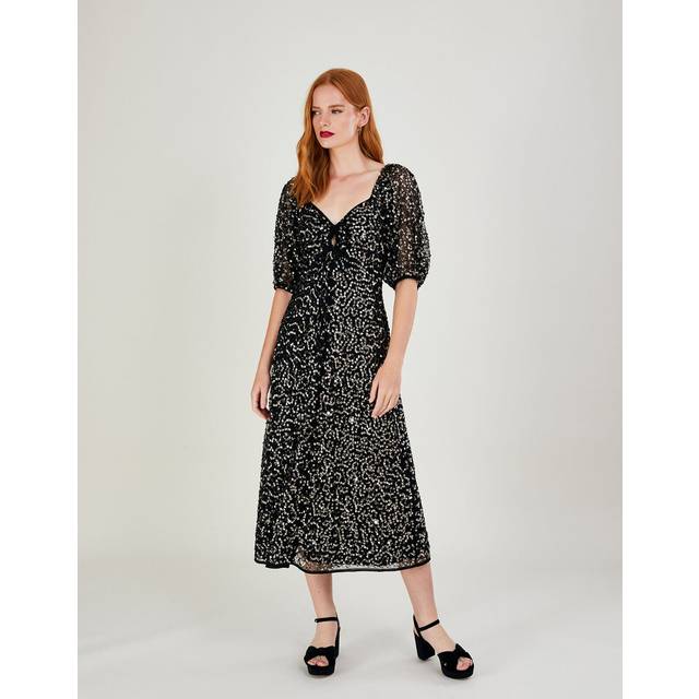 Monsoon keely sequin midi sparkly dress black rrp £160 uk 24 kelly