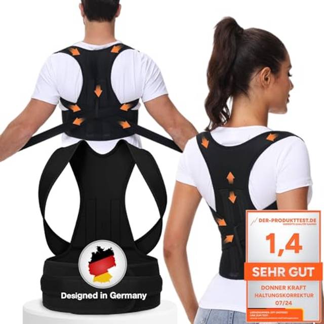 DONNER Kraft hållningskorrigering män kvinnor: Back Posture Corrector hållning korrigering bälte för män och kvinnor – justerbar och ventilerande hållningstränare + E-boklädesguide