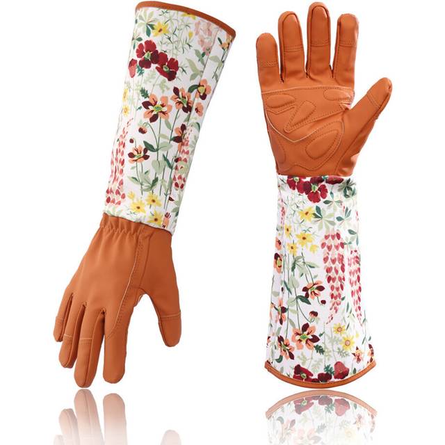 Garden Print Pruning Gloves for Men/Women, Anti-Thorn Gardening Gloves for Planting Flowers-Sunflower Brown
