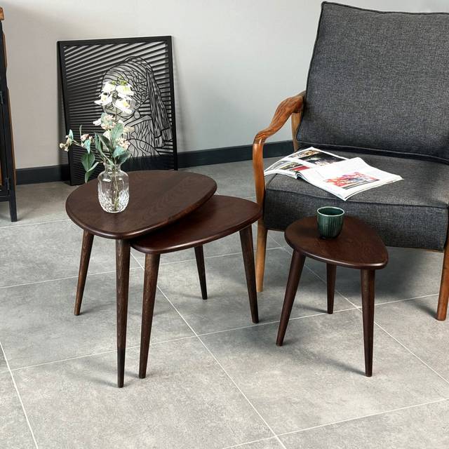 Nesting Table Set of 3 - Ercol Style - Chocolate (47.5cm H X 44cm W X 65cm D)