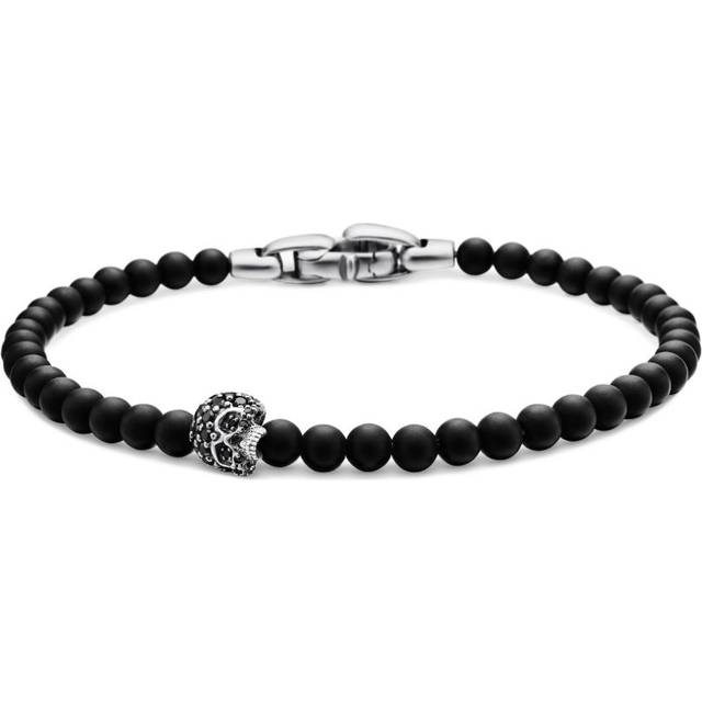 David Yurman - sterling silver Memento Mori Skull bracelet (4mm) - men - Sterling Silver/Diamond/Onyx - M - Black