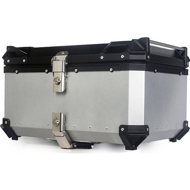 65L Motorcycle Rear Top Box Luggage Aluminium Alloy Tail Carrier Tool Case - Silver (38cm H X 48.5cm W X 62cm D)