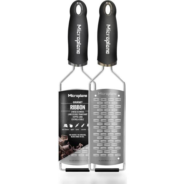 Microplane Kitchen Grater Ribbon for Hard Cheese, Apple, Carrot, Zucchini and Chocolate from The Gourmet Series in Black & Stainless Steel,