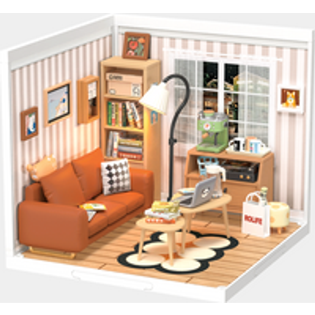 Rolife Cozy Living Lounge Plastic DIY Miniature Dollhouse Kit