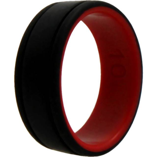 Silicone Wedding 2Layer Lines Ring - Red-Black by ROQ for Men - 10 mm
