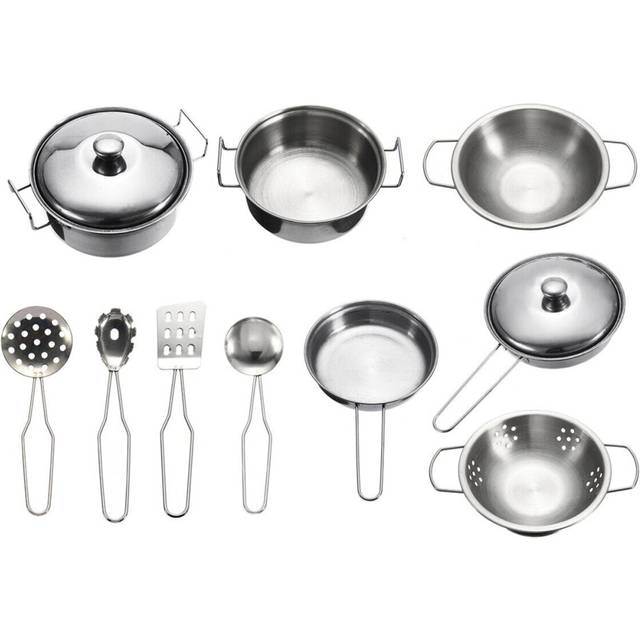 10pc Stainless steel Cookware Kitchen Cooking Set Pot Pans House Play Toy For Children