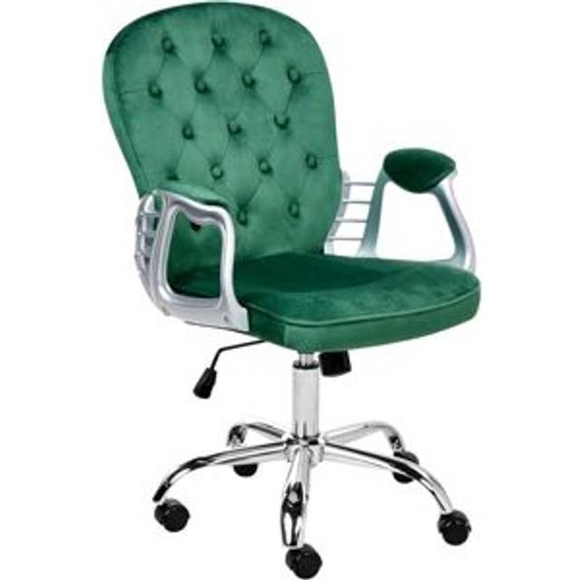 Velvet Office Chair Swivel Adjustable Buttoned Backrest Green Princess