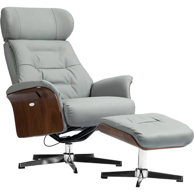 Relax Fåtölj med Fotpall Nexus, Fällbart Ryggstöd Ljusgrå Läder med Trä