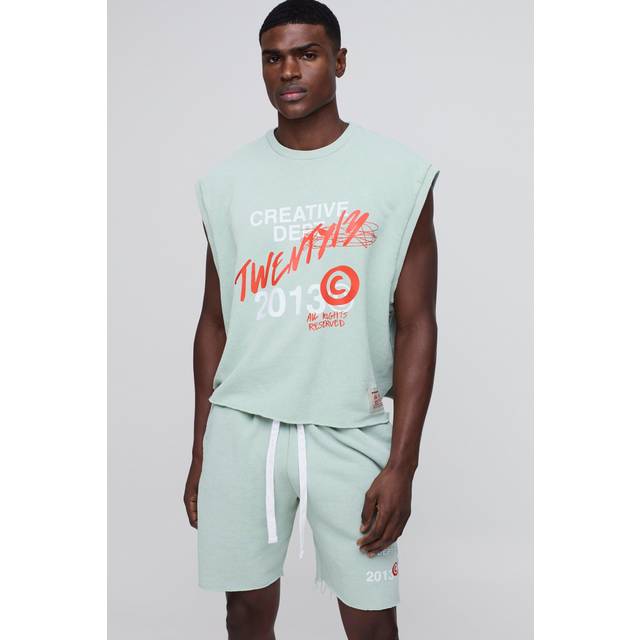 Oversized Boxy Printed Wash vest - Green - M