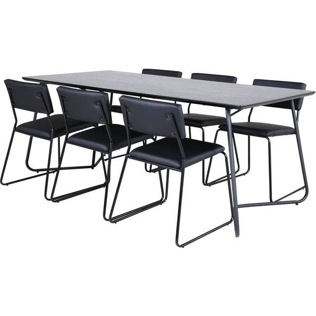 PippiBL matgrupp matbord svart och 6 Kenth matstola PU konstläder svart.