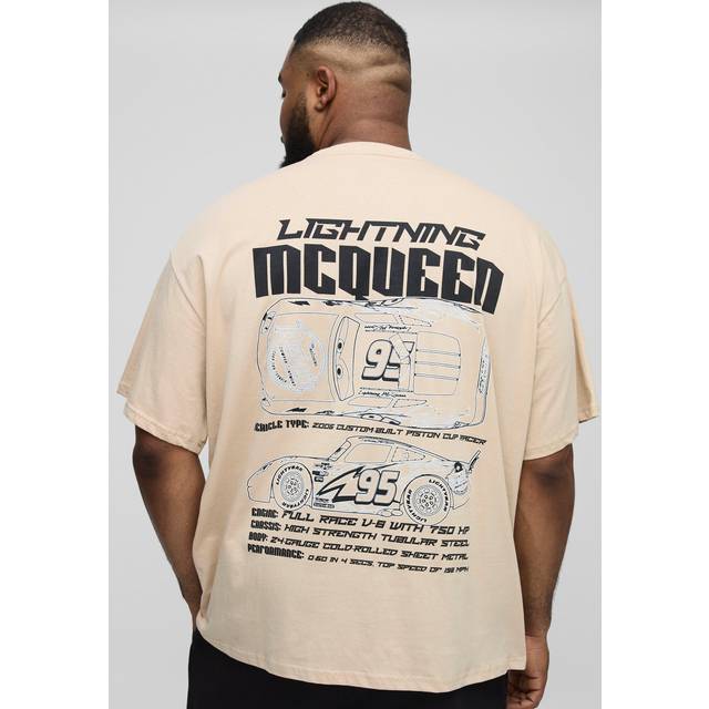Plus Oversized Disney Cars Wash License Print T-shirt - Beige - 2XL