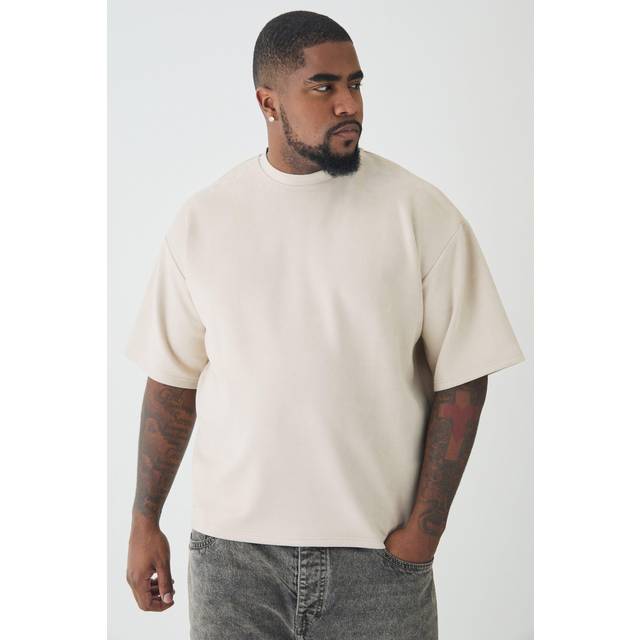 Tall Oversized Boxy Faux Suede T-Shirt - Beige - S