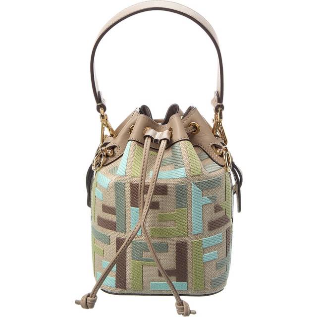 Fendi Mon Tresor Mini Ff Embroidered Canvas & Leather Bucket Bag