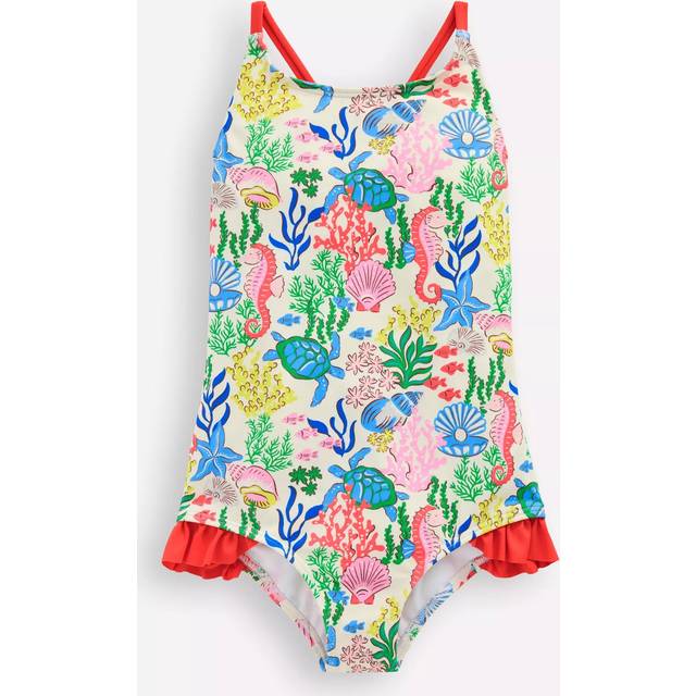Mini Boden Kids' Pretty Cross-Back Swimsuit, Multi Coral Cove