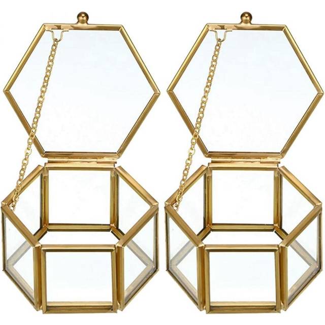 Glass Vintage Jewelry Box Golden Geometric Jewelry Display (small)