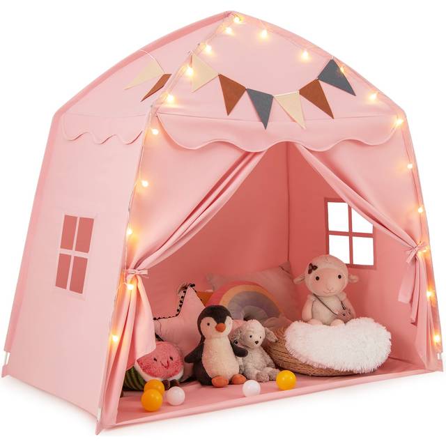 Kids Play Tent Bed Tent Extra Large with Lights for 3-12 Years Old-Pink