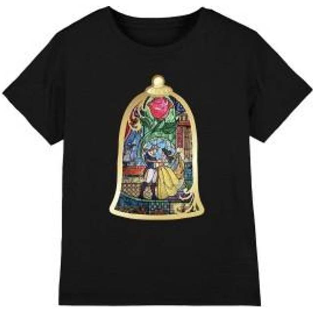 (9-10 Years, Black) Beauty And The Beast Childrens/Kids Stained Glass T-Shirt
