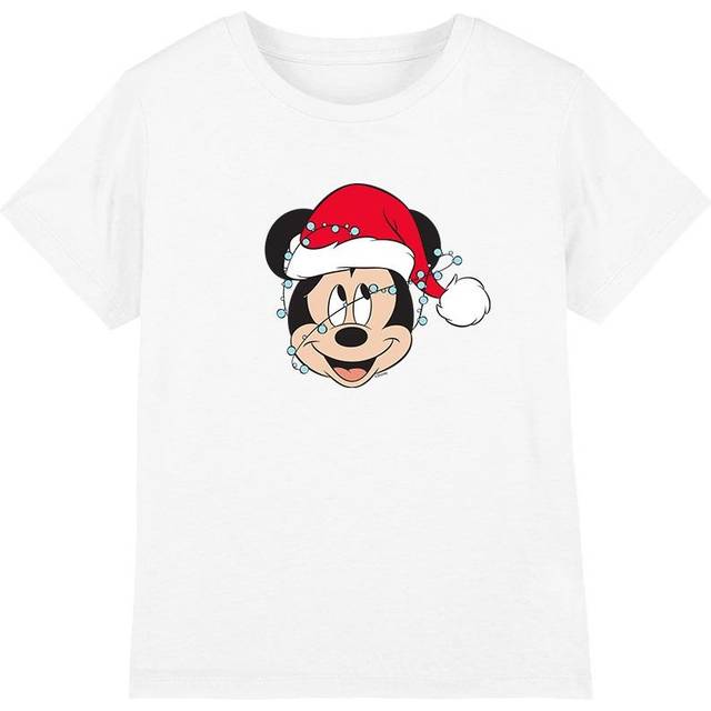 (12-13 Years, White) Disney Childrens/Kids Mickey Mouse Christmas Lights Wrap T-Shirt
