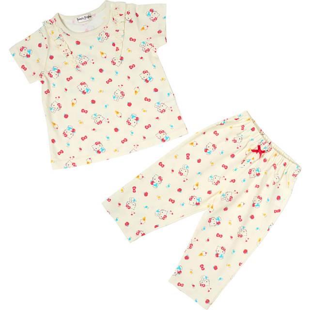 Kids Short Sleeve Pajamas Hello Kitty 100cm Water Absorbent Quick Drying Loungewear Sleepwear for Children with Name Space on Tag 290696 [Sanrio]